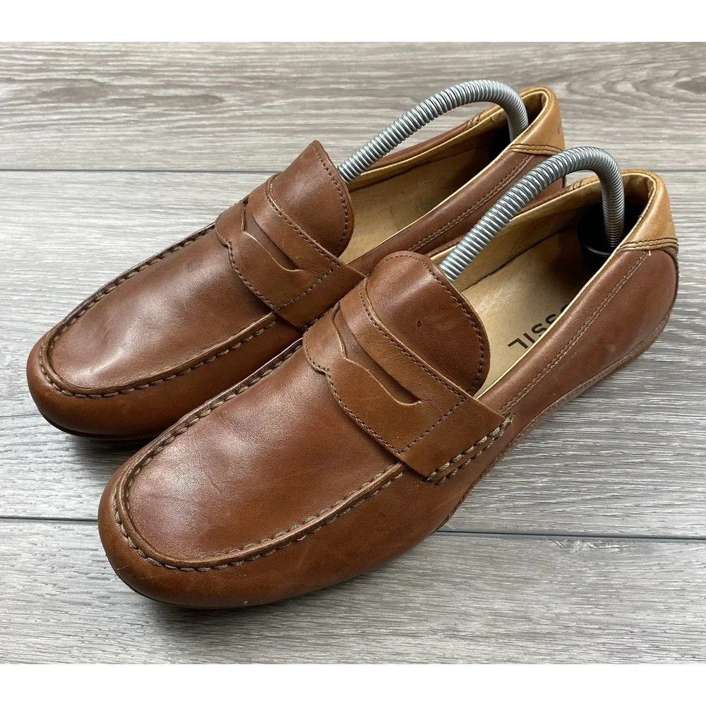 Fossil Men's Leather Slip On‎ Penny Driving Loafers Brown Size 9